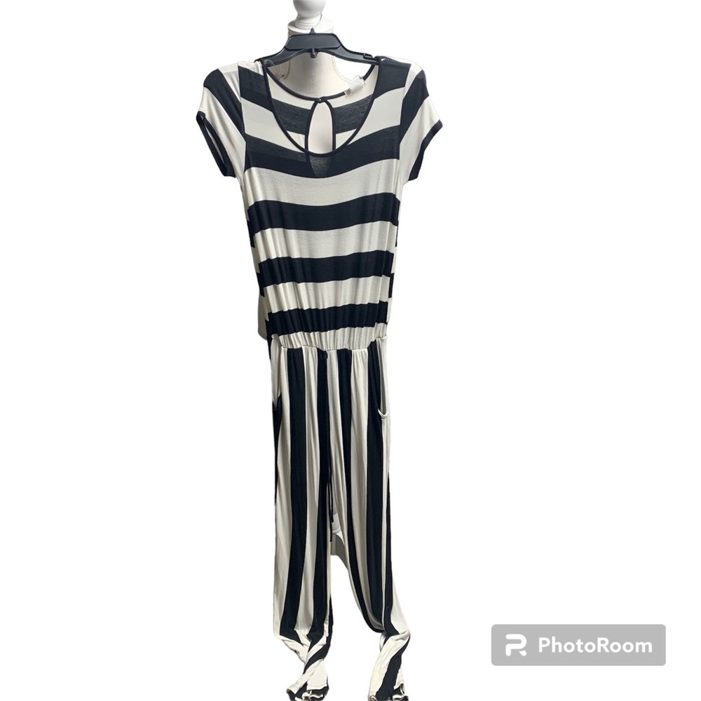 12PM by Mon Ami size small black/cream striped pantsuit has pockets